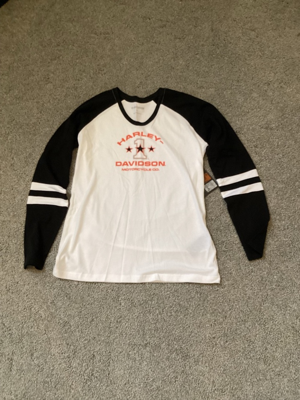 Harley-Davidson White, Black & Red Raglan Long Sleeve Shirt
